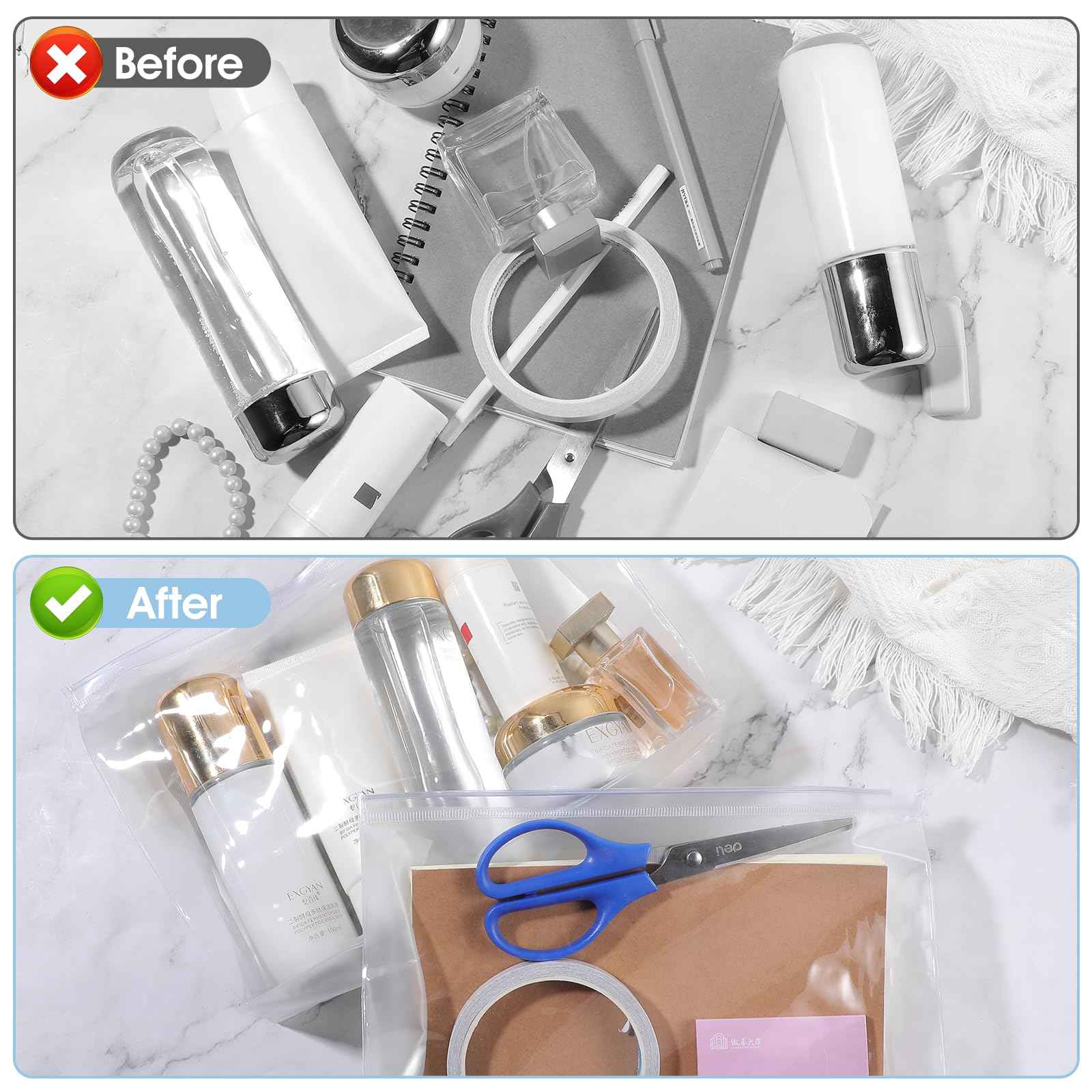 30 PCS Small Clear Makeup Bag, Mini PVC Waterproof Cosmetic Organizer Bags Portable Swimsuit Storage Bag Clear Organizer Pouches with Zipper for Women Men Travel Toiletry Vacation, 9.8" x 7.5"