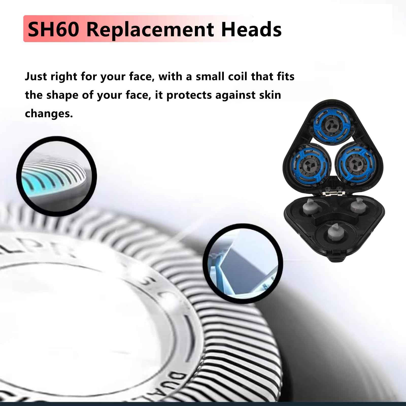 SH60 Replacement Blades Series 6000 Compatible with Philips Norelco 6000 Replacement Heads,for Series 6000 Electric Shaver Razors Blades S6850/85,S6880/81,S6810/82 etc Model,With Cleaning Brush