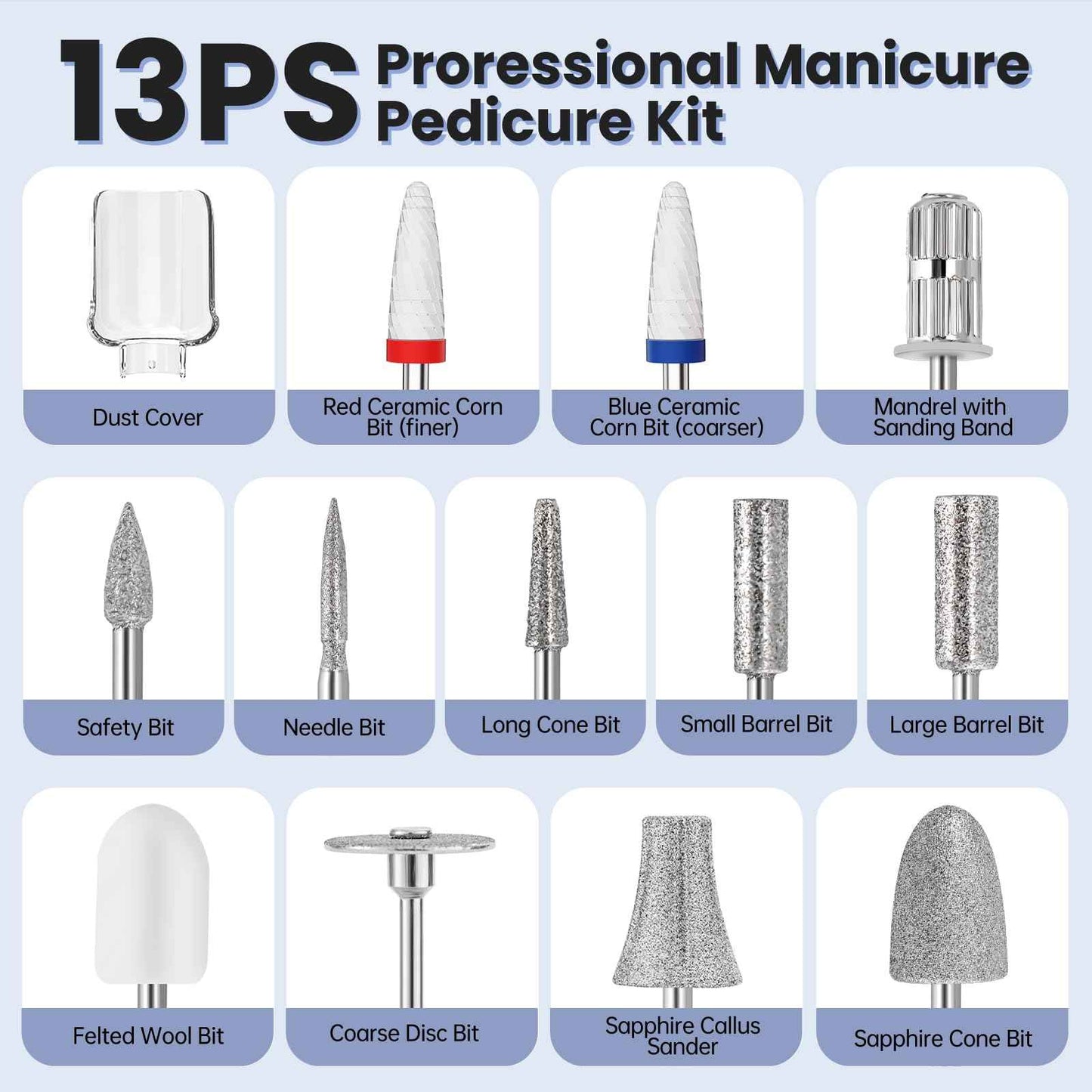 Electric Nail Drill, Cordless 2000 mAh Rechargeable Portable Nail File 12 in 1 Kit for Thick Toenails, 10 Speeds Nail Dril Machine Professional Manicure Pedicure for Hand Natural Nails Care (Grey)