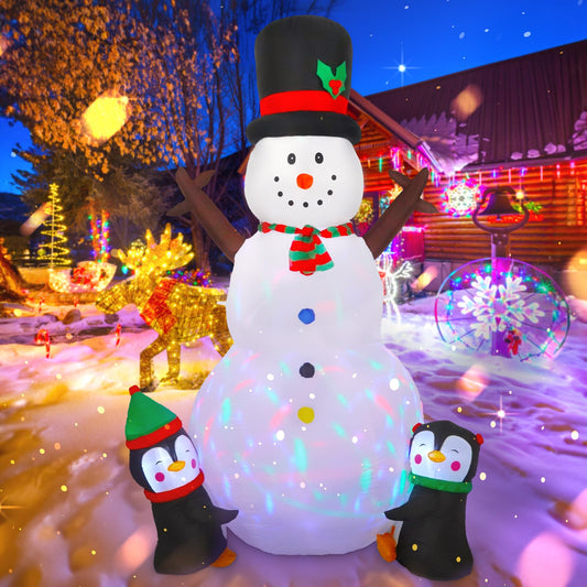 Dawdix 8FT Christmas Decorations Inflatable Snowman, Blow Up Snowman Christmas Yard Decoration with Penguins & Built-in Colorful Rotating LED Lights, Decor for Holiday Xmas Party Garden