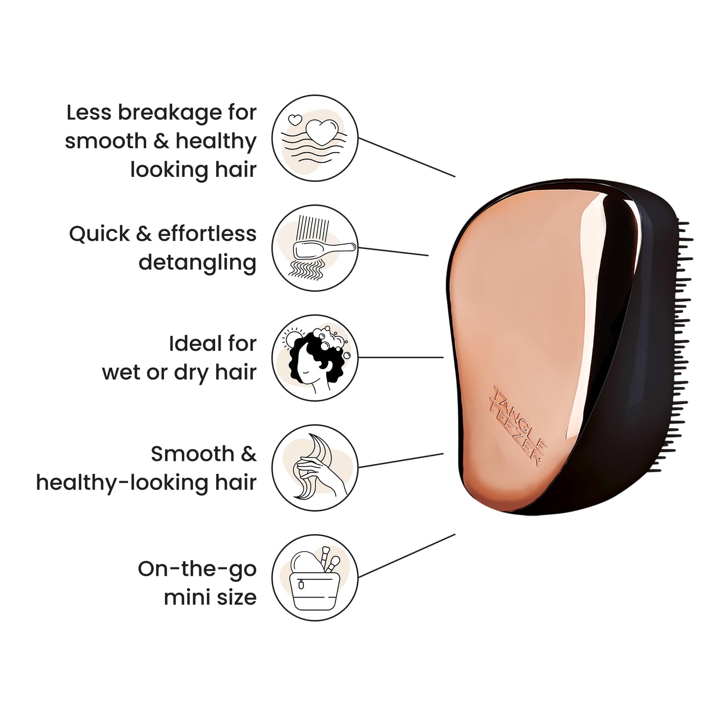 Tangle Teezer Compact styler detangling hairbrush, rose gold black, 1 Gram
