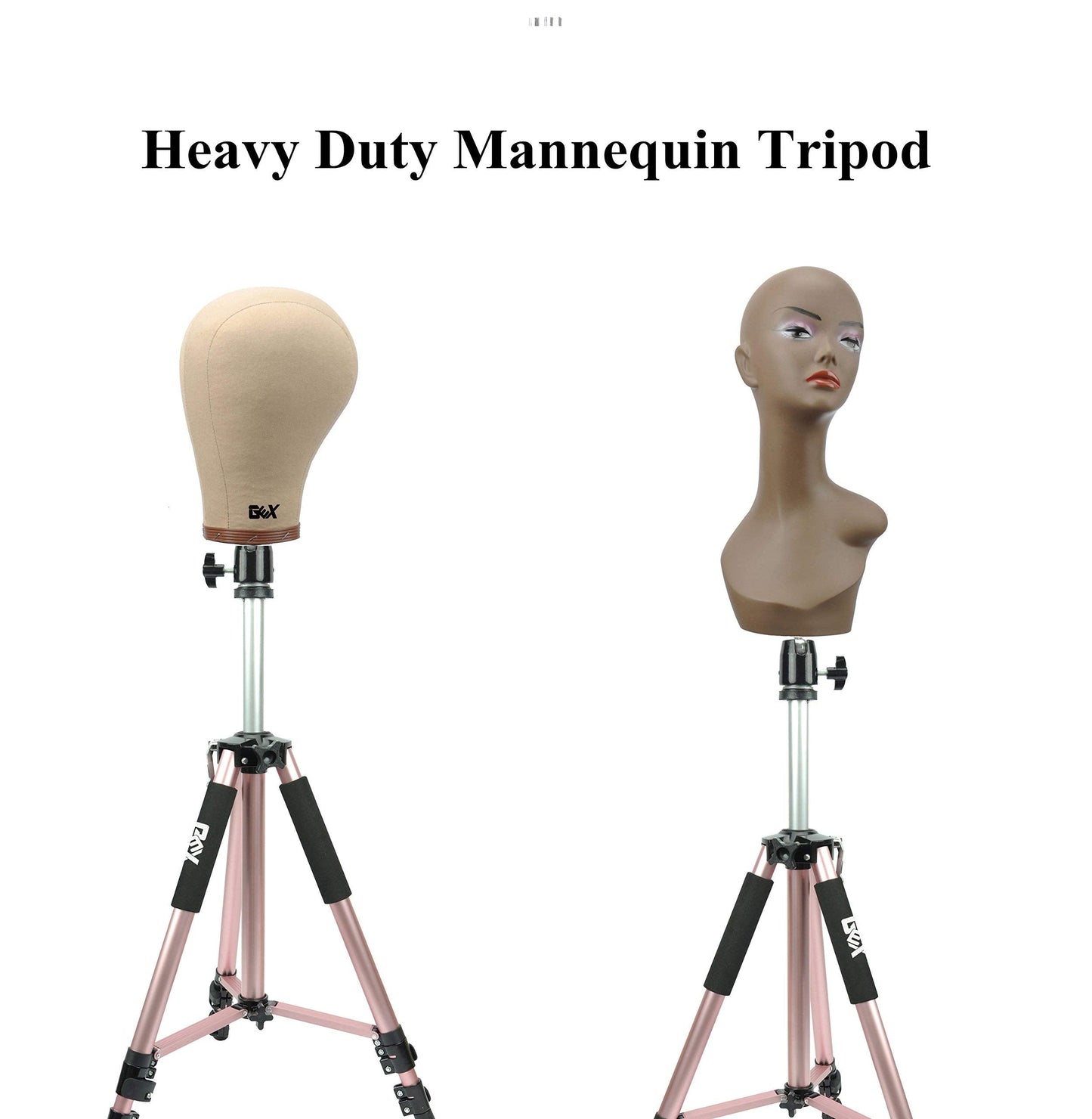 GEX 63" Heavy Duty Mannequin Tripod Stand Wig Stand for Wig Mannequin Head Training Doll Manikin Head for Cosmetology Hairdressing with Travel Bag (Rose Gold(Version 2.0))