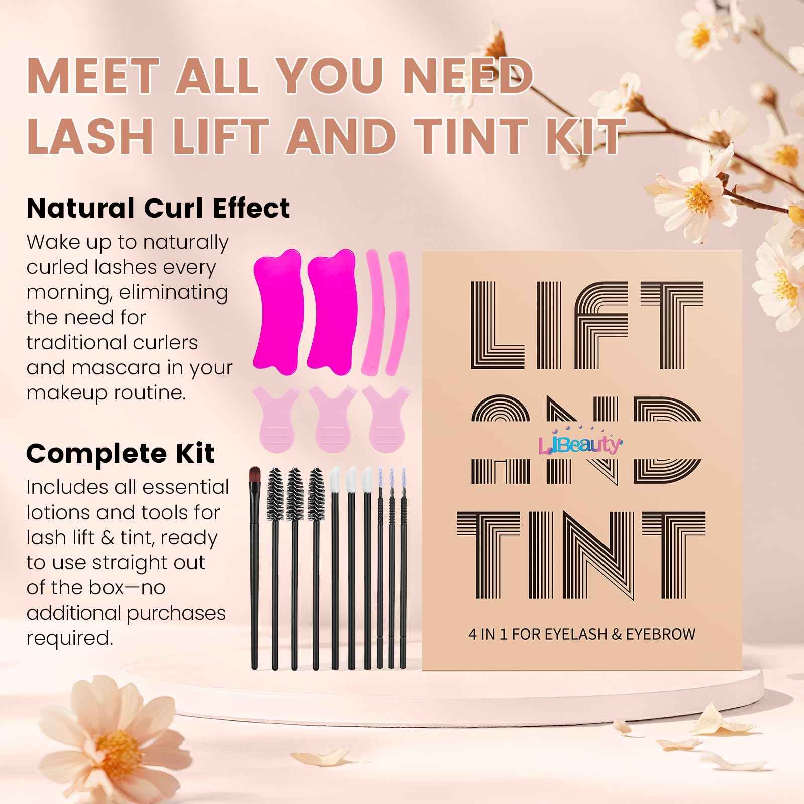 Libeauty Airless Pump Lash Lift and Black Color Kit, 4-in-1 Brow Lamination Kit with Lash Lift Ribbon, Eyelash Perm DIY Kit, Natural Black Color Gentle Formula with Salon Grade for Home Use