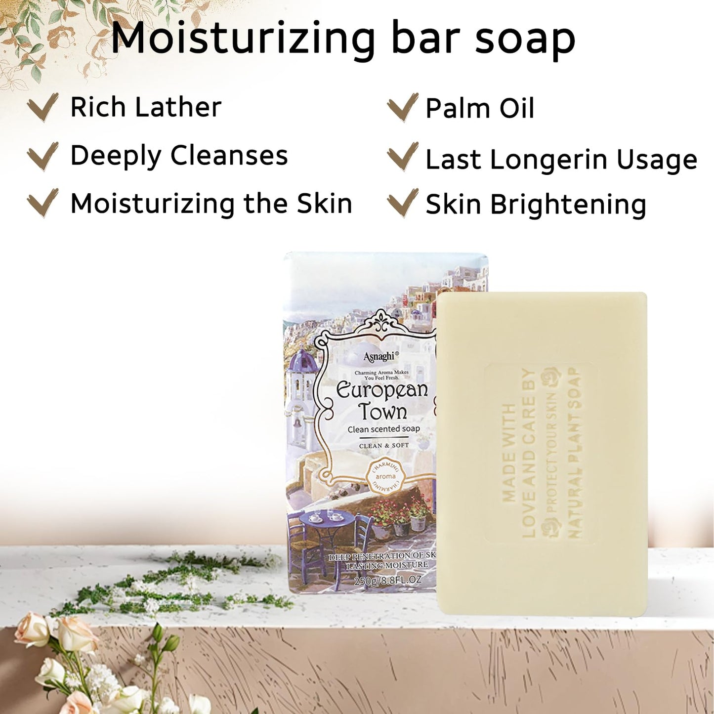 Ashena 2Pcs Goat Milk Soap Bar Moisturizing Natural Soap Bar for Face Body Cleansing Palm oil Body Wash Hand Soap Natural Soap Bar Gift Set (8.8 Oz, Clean)