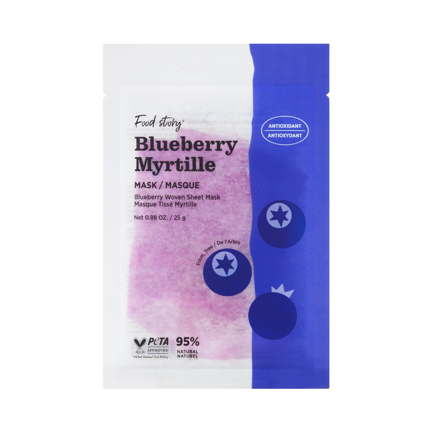 Food Story - Blueberry [Antioxidant] Facial Sheet Mask [Pack of 6] - Premium Vegan Face Beauty Mask sheets Hydrating Smoothing for Glow Skin Niacinamide Hyaluronic acid Korean face mask skin care