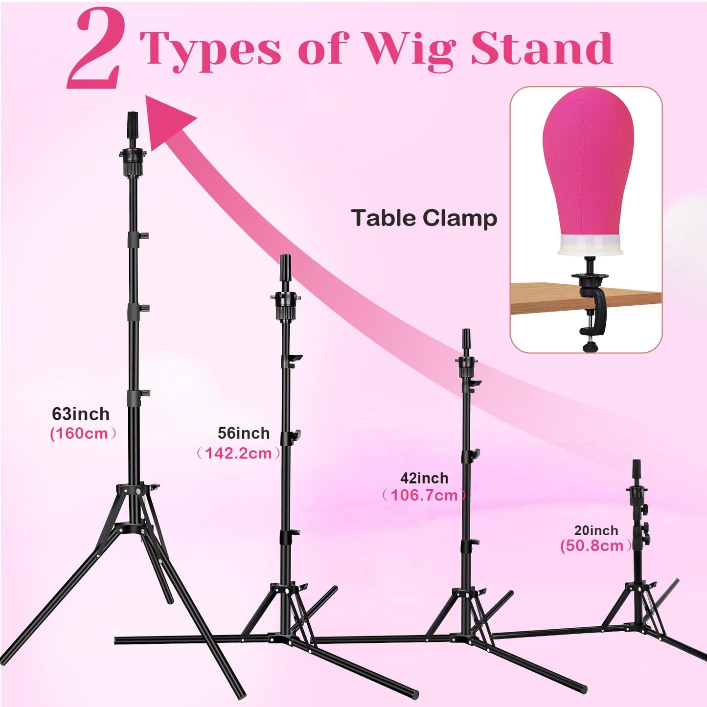 Beauty Star [ 63inch Tall ] Wig Stand Tripod with Head, 22inch Wig Mannequin Head with Adjustable Wig Tripod Stand Kit, Canvas Head for Making Wigs Display Styling Including Wig Caps, Pins and Comb