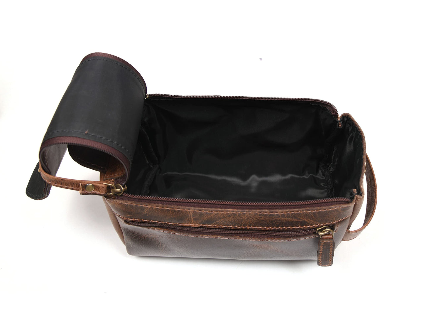 Leather Toiletry Bag for Men 9 Inch | Grooming Travel Kit | With Waterproof Lining | By Aaron Leather Goods (Raven Brown)