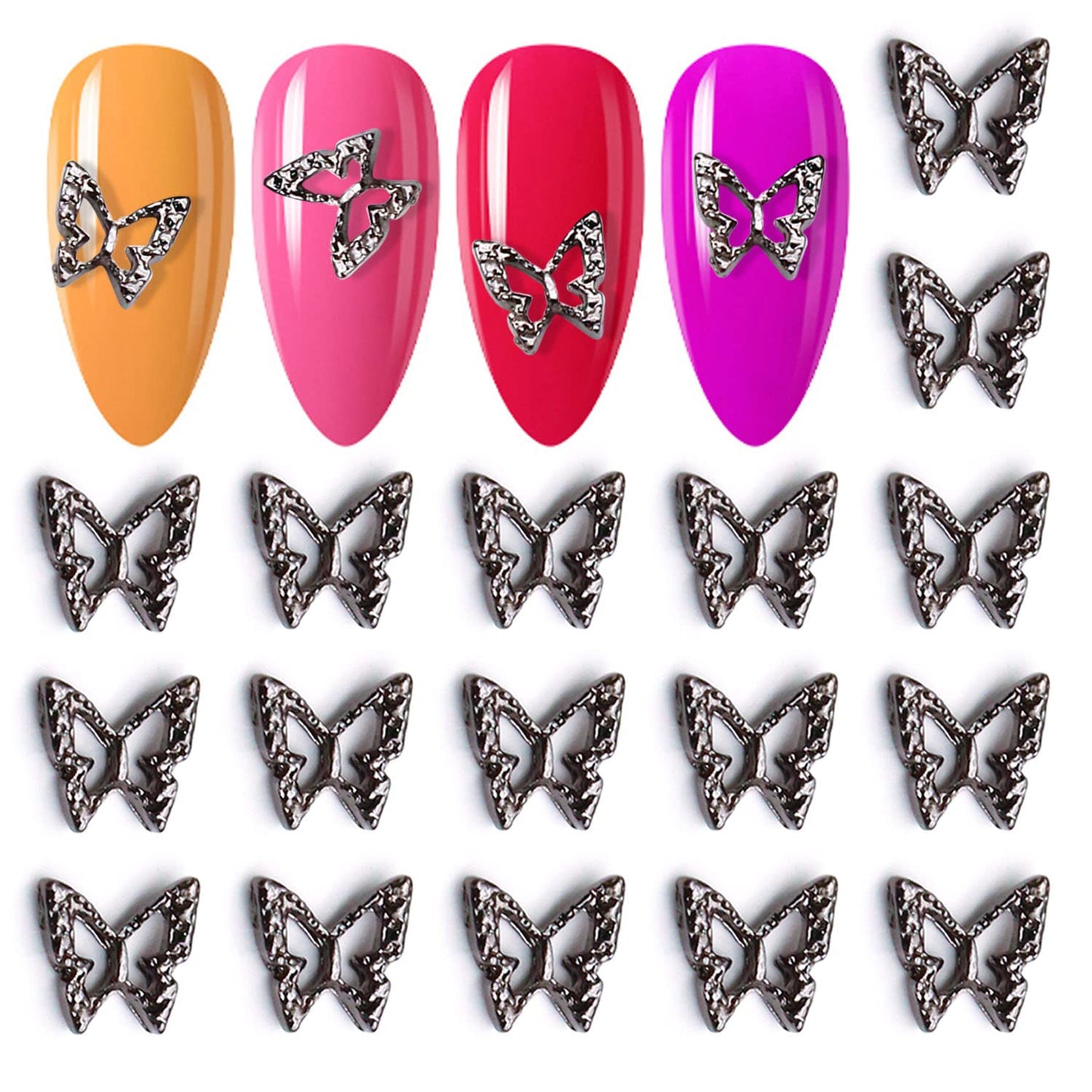 DANNEASY 100pcs Butterfly Nail Charms 3D Black Butterfly Charms for Nails Butterflies Nail Art Charms Alloy Nail Studs Nail Jewelry Accessories for Crafts Nail Art Decorations