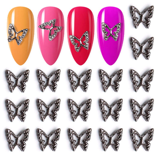 DANNEASY 100pcs Butterfly Nail Charms 3D Black Butterfly Charms for Nails Butterflies Nail Art Charms Alloy Nail Studs Nail Jewelry Accessories for Crafts Nail Art Decorations