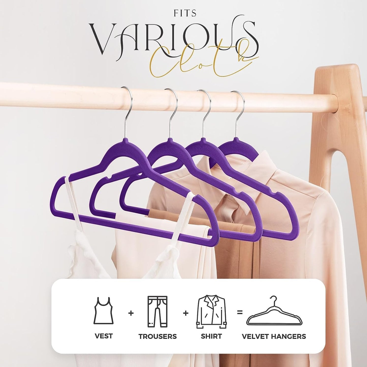 HOUSE DAY Premium Velvet Hangers, Non-Slip Thin Flocked Felt Hangers, Sturdy Clothes Hangers Heavy Duty Coat & Suit Hangers, Durable Suit Hangers for Closet Space Saving (20 Pack, Noble Purple)