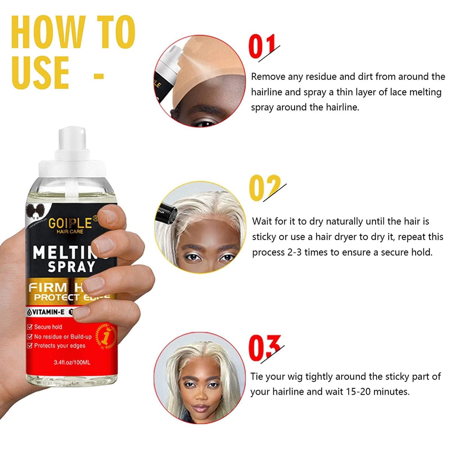 Wig Glue Lace Glue for Front Lace Wigs, Wig Adhesive for Closure Wigs Extensions, Lace Melting Spray for Lace Wigs Lace Front Hair Glue for Wigs with Tools and Hair Wax Stick Edge Control Wig Cap