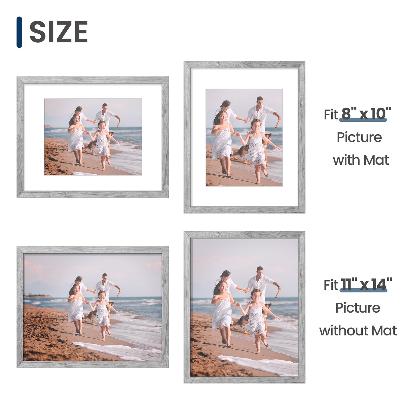 ENJOYBASICS 11x14 Picture Frame, Display Poster 8x10 with Mat or 11 x 14 Without Mat, Wall Gallery Photo Frames, Gray, 2 Pack