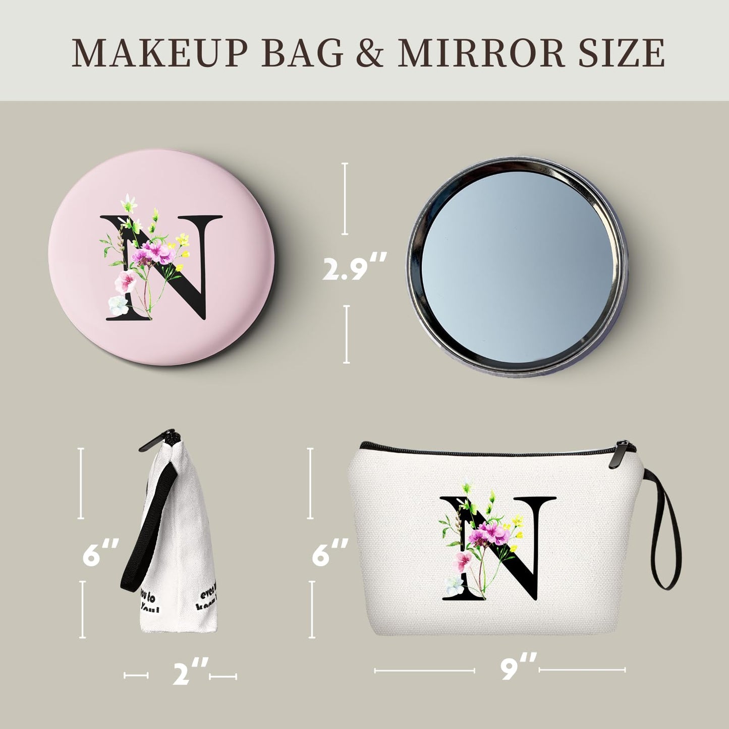 Personalized Makeup Bag,Gifts for Mom Birthday,Initial Gifts for Women,Monogram Gifts,Cosmetic Bag with Mirror,Bride to be Gifts,Sisters Gifts from Sister,Womens Gifts Unique,Personalized Gifts,(N)