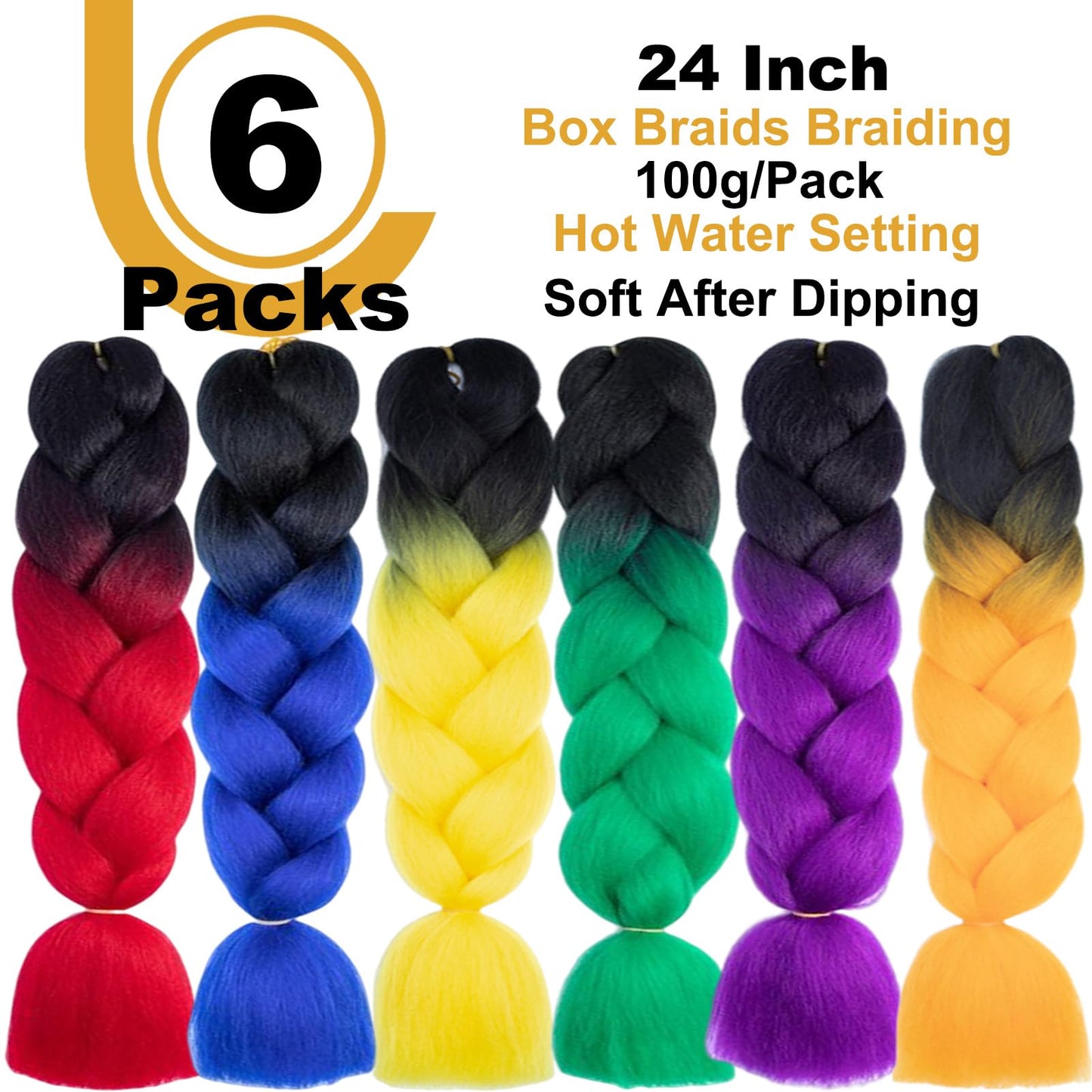 FYRLNA 6 Packs 24 Inch Jumbo Braiding Hair Soft High Temperature Resistance Synthetic Hair Extensions for Women 24 Inch Ombre Jumbo Braiding Hair Twist Crochet Braids Hair (24 Inch (Pack of 6), White(60#))