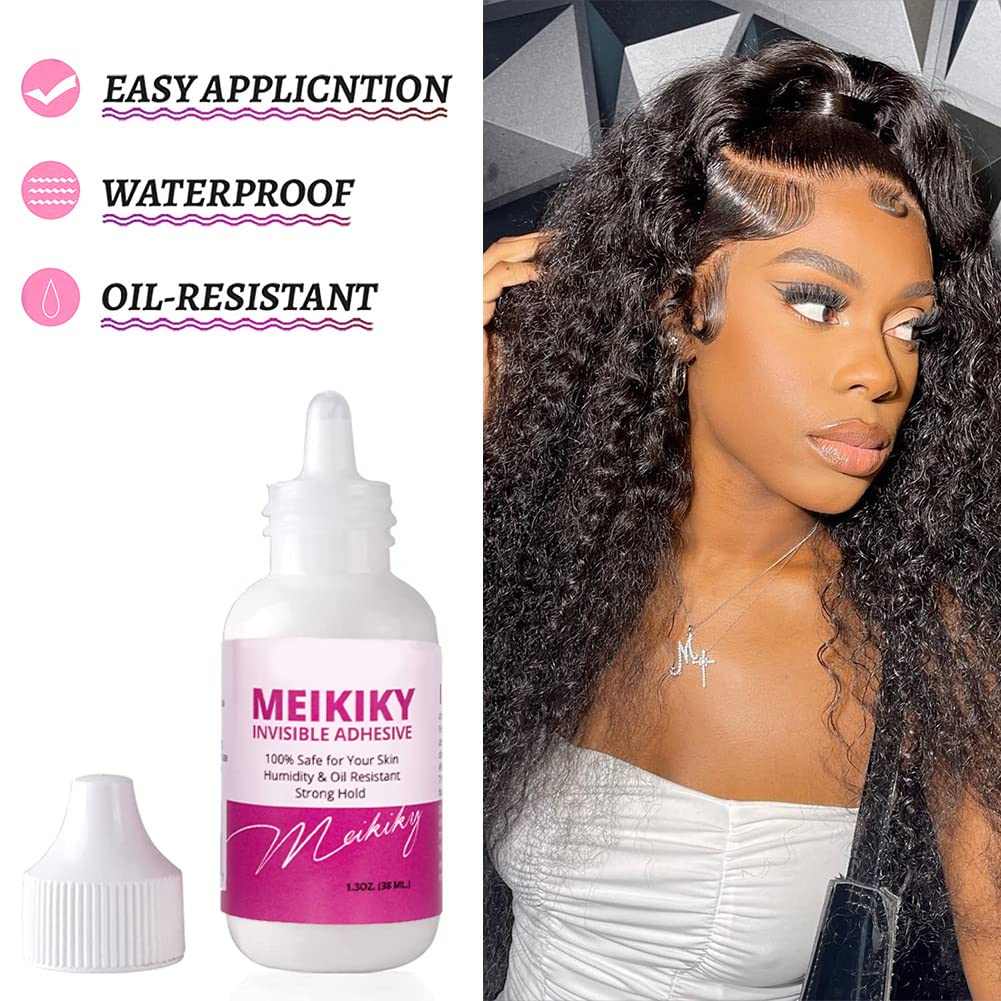 Wig Glue for Front Lace Wig Lace Glue Waterproof Super Hold Meikiky Invisible Adhesive for Wigs and Hair Systems Easy to Apply Fast Drying Strong Hold Perspiration Resistant (1.3oz)