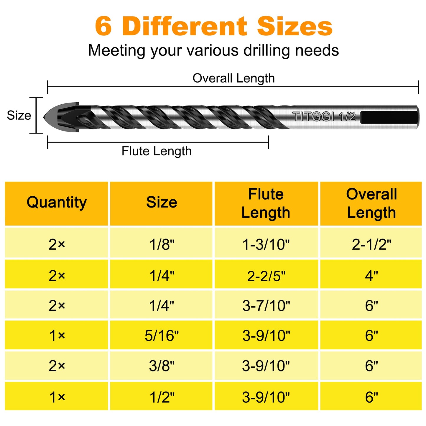 Masonry Drill Bit Set & Carbide Drill Bits, Extension Professional Drill Bit Set (10PCS) for Glass/Brick/Plastic/Cement/Wood/Tile/Etc, Industrial Strength Carbide Drill Bit Tip, 1/8"-1/2" by TITGGI