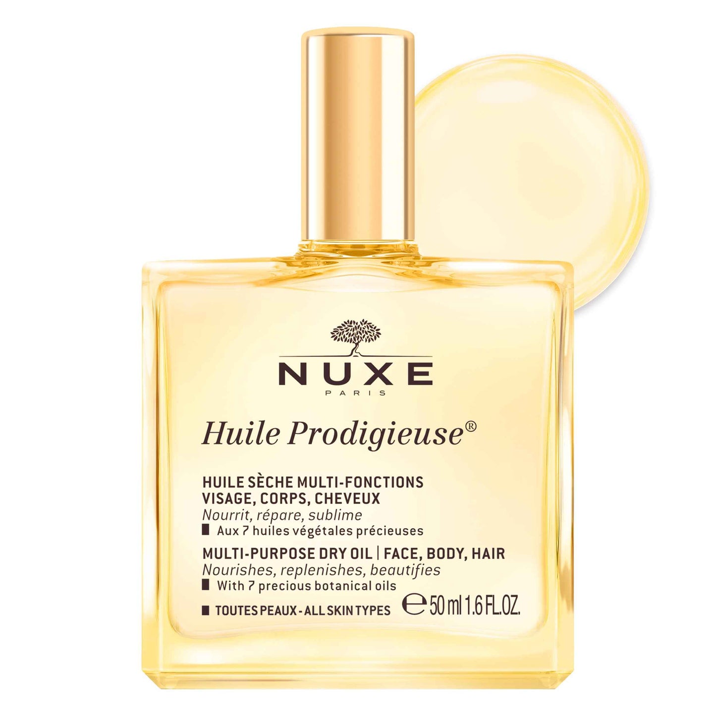 Nuxe Huile Prodigieuse Multi-Purpose Dry Oil - Radiant Glow and Lightweight Hydration for Face, Body & Hair. Nourishes, Repairs and Enhances