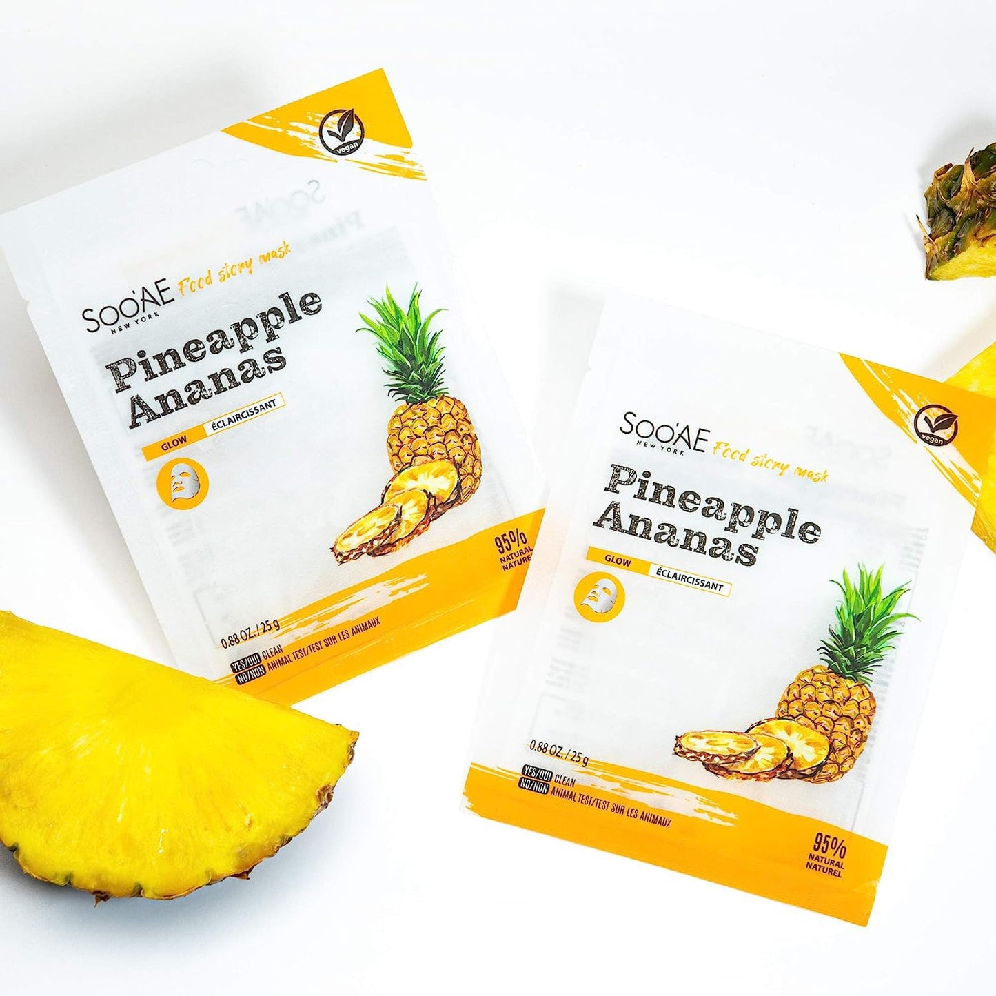 Soo'AE x Food Story - PINEAPPLE Vegan Glow + Nourishing Facial Mask [1 Count] Natural Hydrating face masks Vitamin C + E, Niacinamide Hyaluronic acid Korean face mask skin care