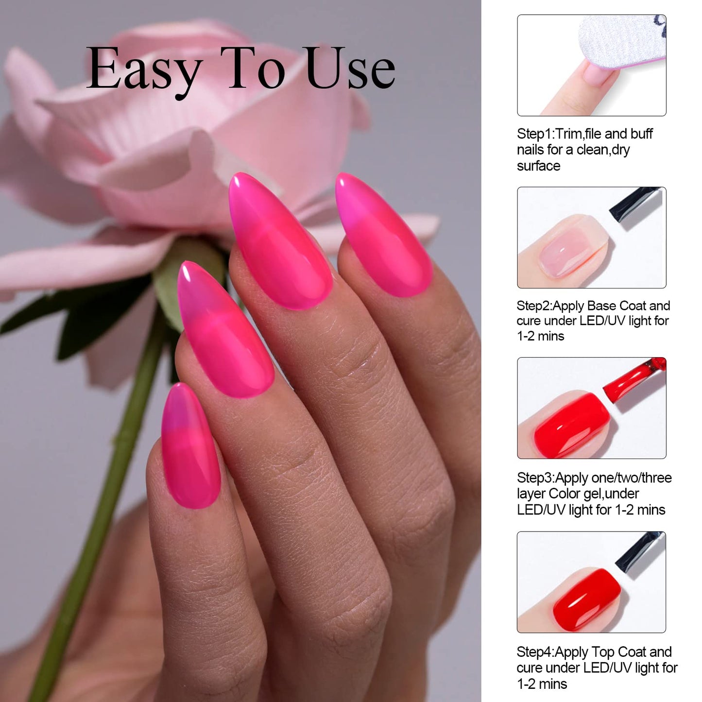 Imtiti Neon Gel Nail Polish, 1 Pcs Clear Neon Pink gel nail polish Color Soak Off Gel Polish Nail Art Manicure Salon DIY Nail Lamp Gel Nail Design 0.5 fl oz