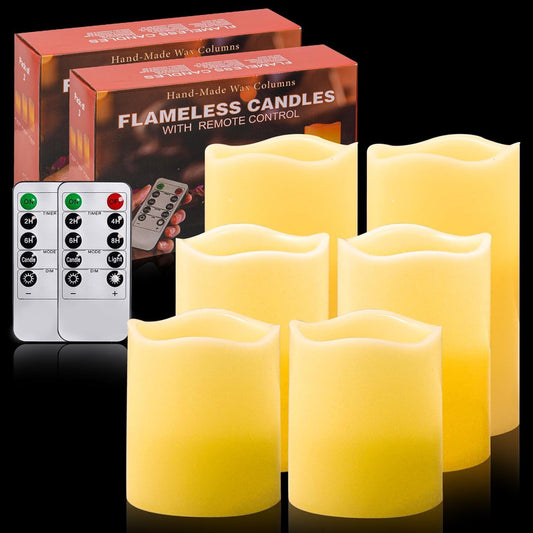 TEECOO Flameless Candles Battery Operated: Candles 4" 5" 6" H (3.15" D) Set of 6 Ivory Real Wax Pillar LED Candles with 10-Key Remote and Cycling 24 Hours Timer -（Beautiful Decoration for Party