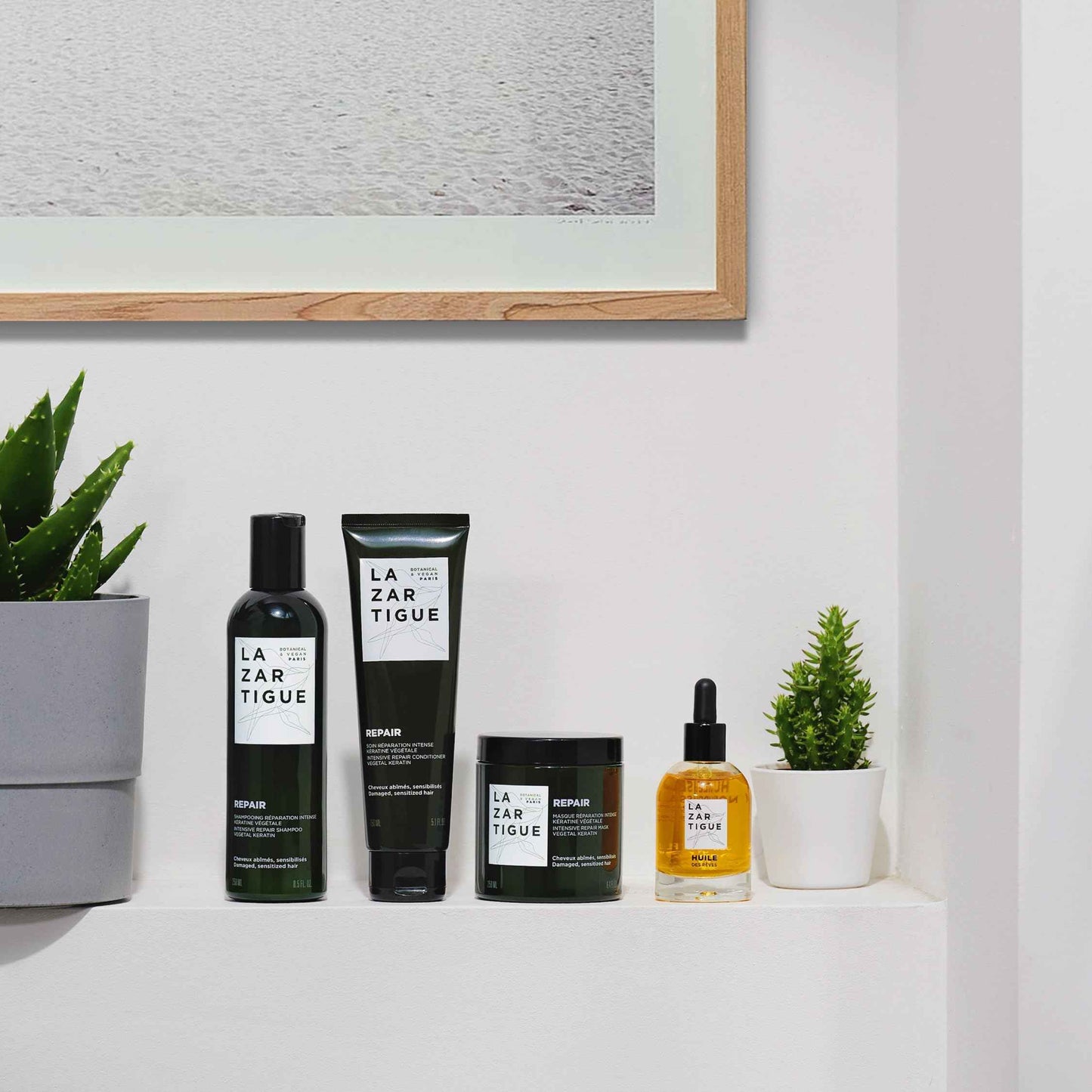 Lazartigue Repair Shampoo, Vegetal Keratin for Deep Repair & Shine, Vegan, Sulfate-Free, Silicone-Free, for Damaged Hair, Vegan, Sulfate & Silicone Free, 8.4 Fl Oz