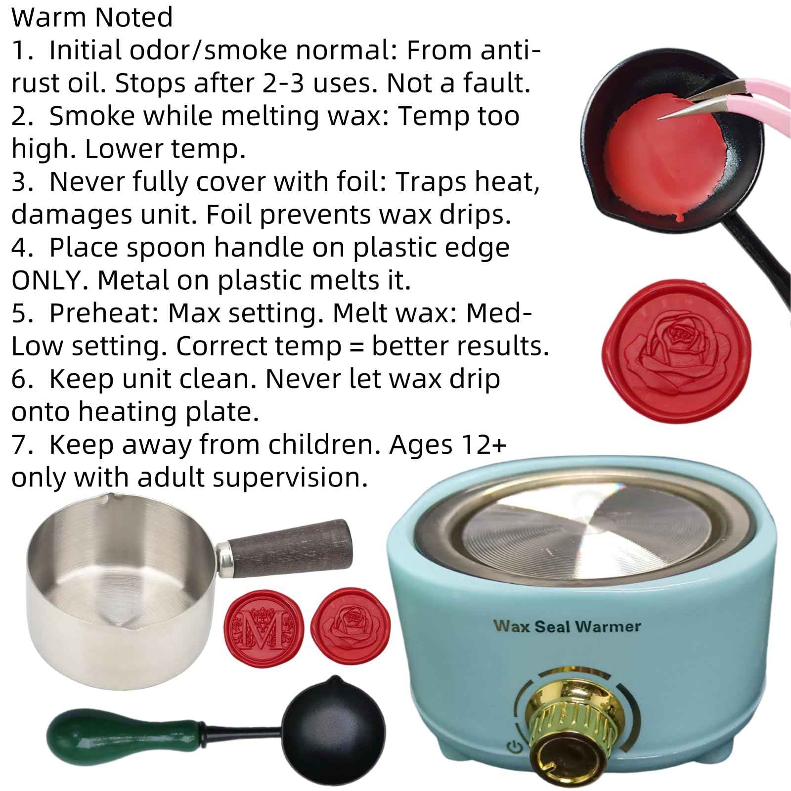 Wax Seal Warmer Electric, Blue Sealing Wax Warmer Furnace Kit Includes 1Pcs 80ml Large Spoon and 1Pcs Non-Slip Spoon Sealings Stamp Melting Warmer Great Tool for Melt Waxs Seals Sticks Beads (Blue)
