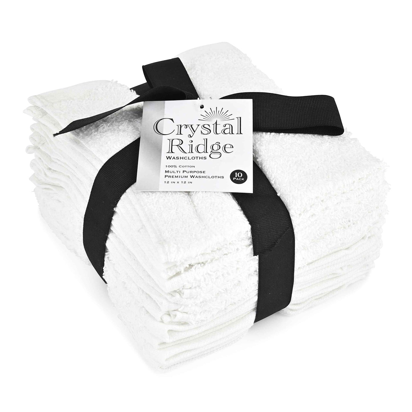 Crystal Ridge Cotton Wash Cloths 10 Pack - Washcloths for Showering, Face and Body, Soft and Highly Absorbent Multipurpose Towels for Bathroom, Kitchen, Spa and Gym - Wash Rags 12 x12 (White)