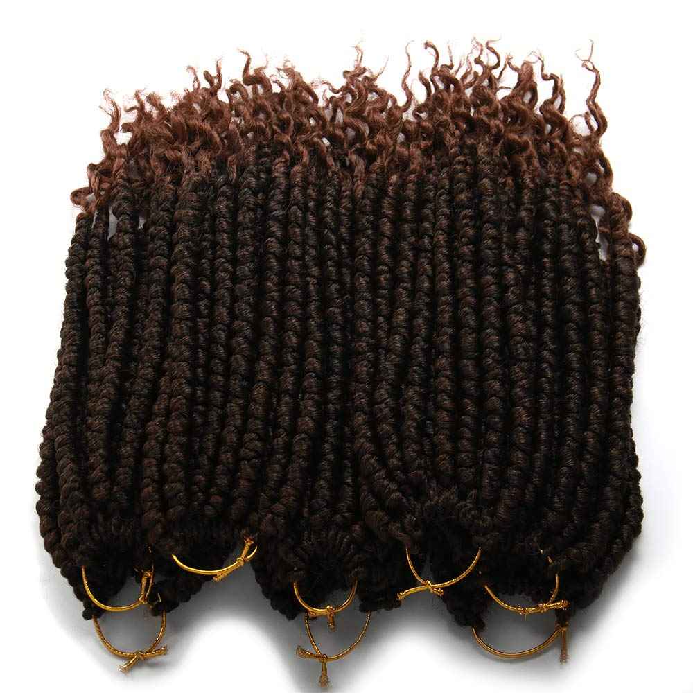 Passion Twist Crochet Ombre Brown Twist Hair - 8 Packs, 12 Inch Short Crochet Braids, Spring Twist, Curly Ends