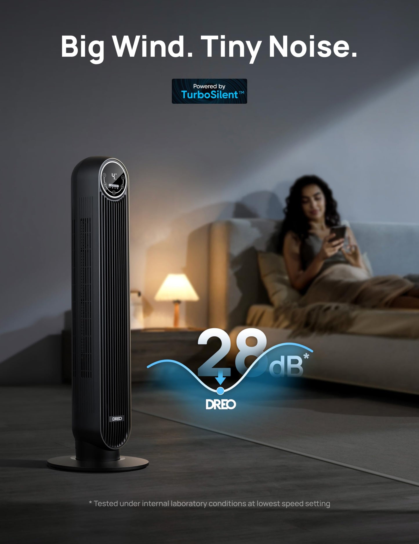 Dreo Tower Fan for Bedroom, Smart Oscillating Quiet Floor Fans, Standing Bladeless Fan with Remote and WiFi Voice Control, 4 Modes, 4 Speeds, 8H Timer, 28dB, Works with Alexa/Google