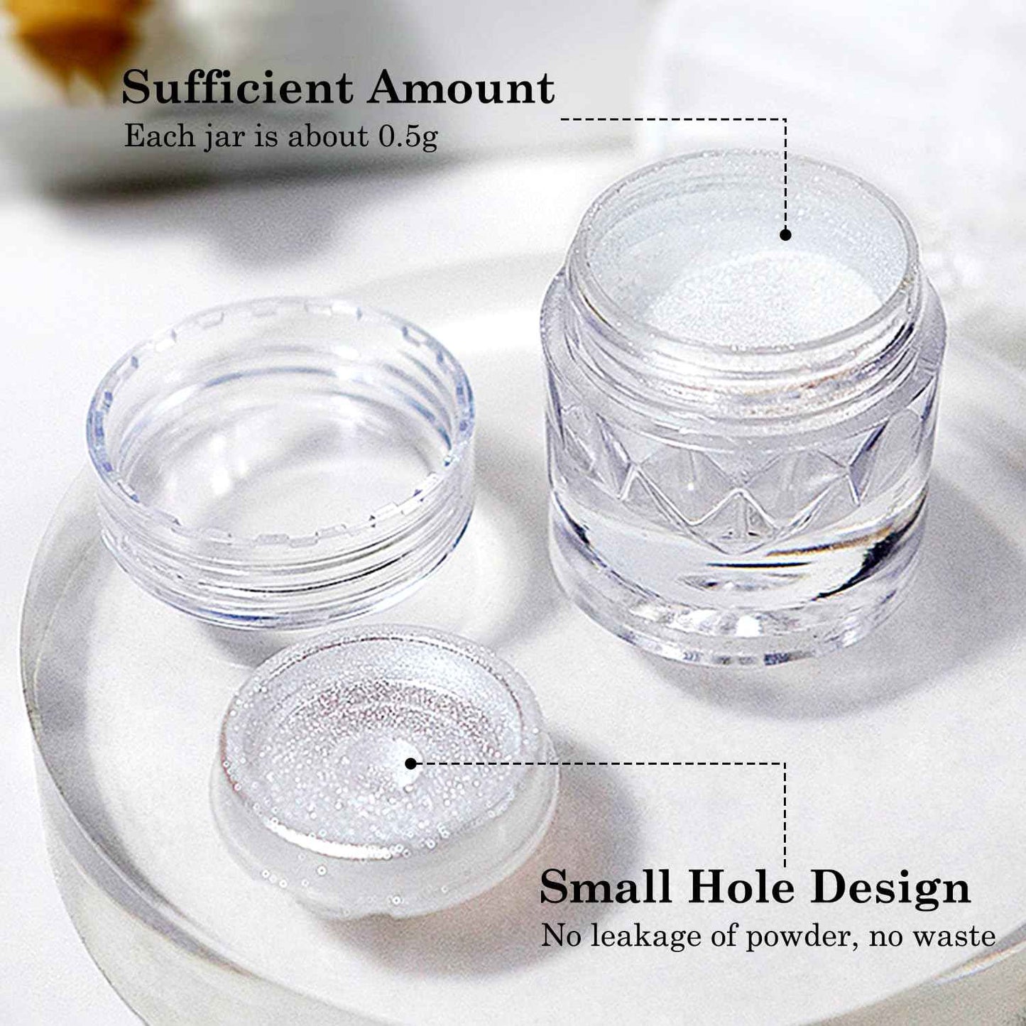 2Pcs White Pearl Chrome Nail Powder Super Glossy Metallic Mirror Effect, White Moonlight Unicorn Chrome Powder for Nails, Mermaid Glitter Pigment Powders for Gel Nail Polish Design 0.5g/Jar