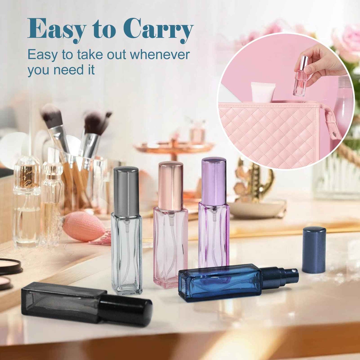 ILZAR 5 PCS Travel Perfume Bottle Refillable, 10ml Empty Mini Perfume Bottle Leakproof Perfume Atomizer Set for Travel, Cologne Bottle Portable Perfume Atomizer Refillable for Women and Men