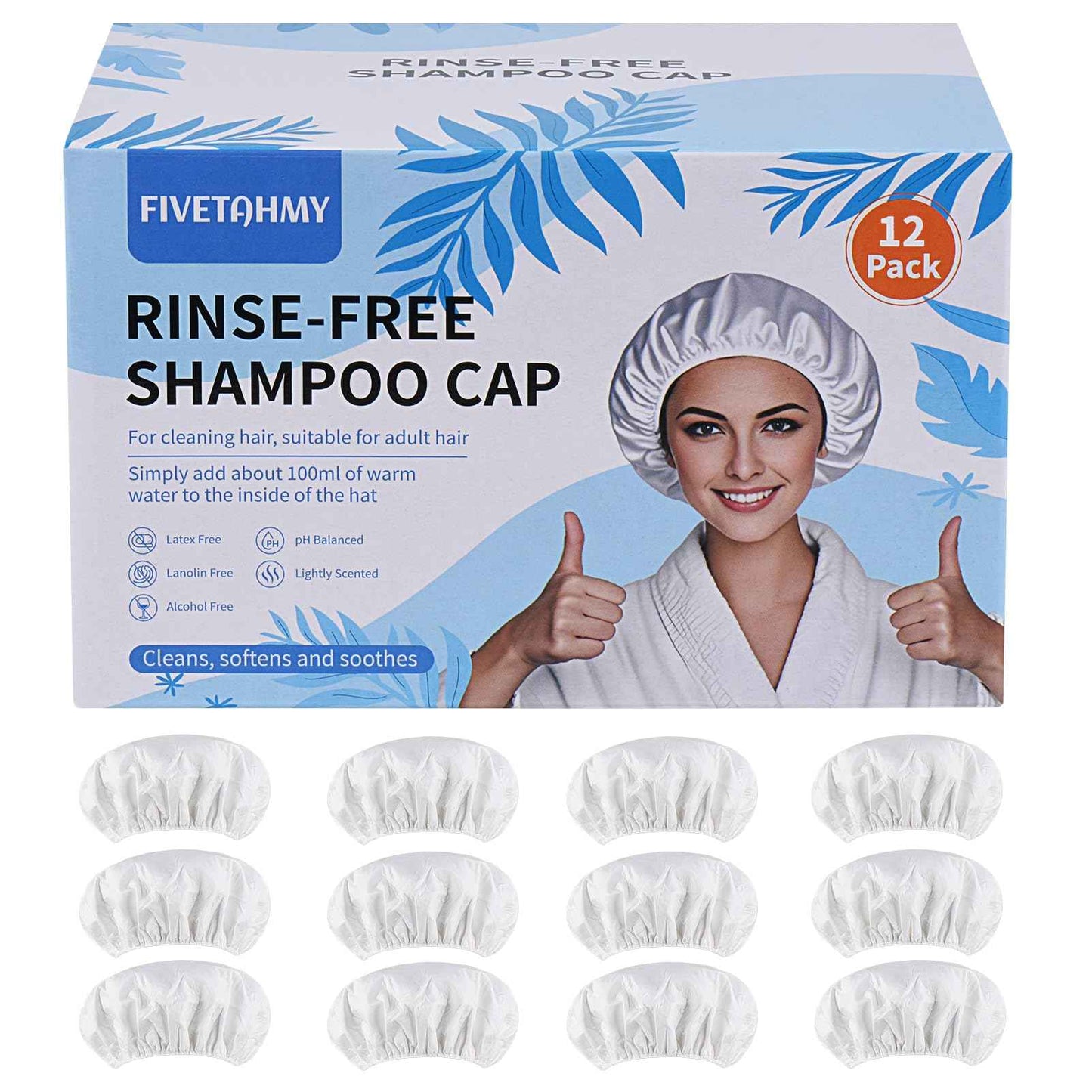 Shampoo cap 12 Pack, No-Rinse Shampoo Cap, Waterless Shampoo and Conditioner Suitable for Adults, Bedridden and Seniors Suitable for Adults, Bedridden and Elderly, Hospitals, Camping