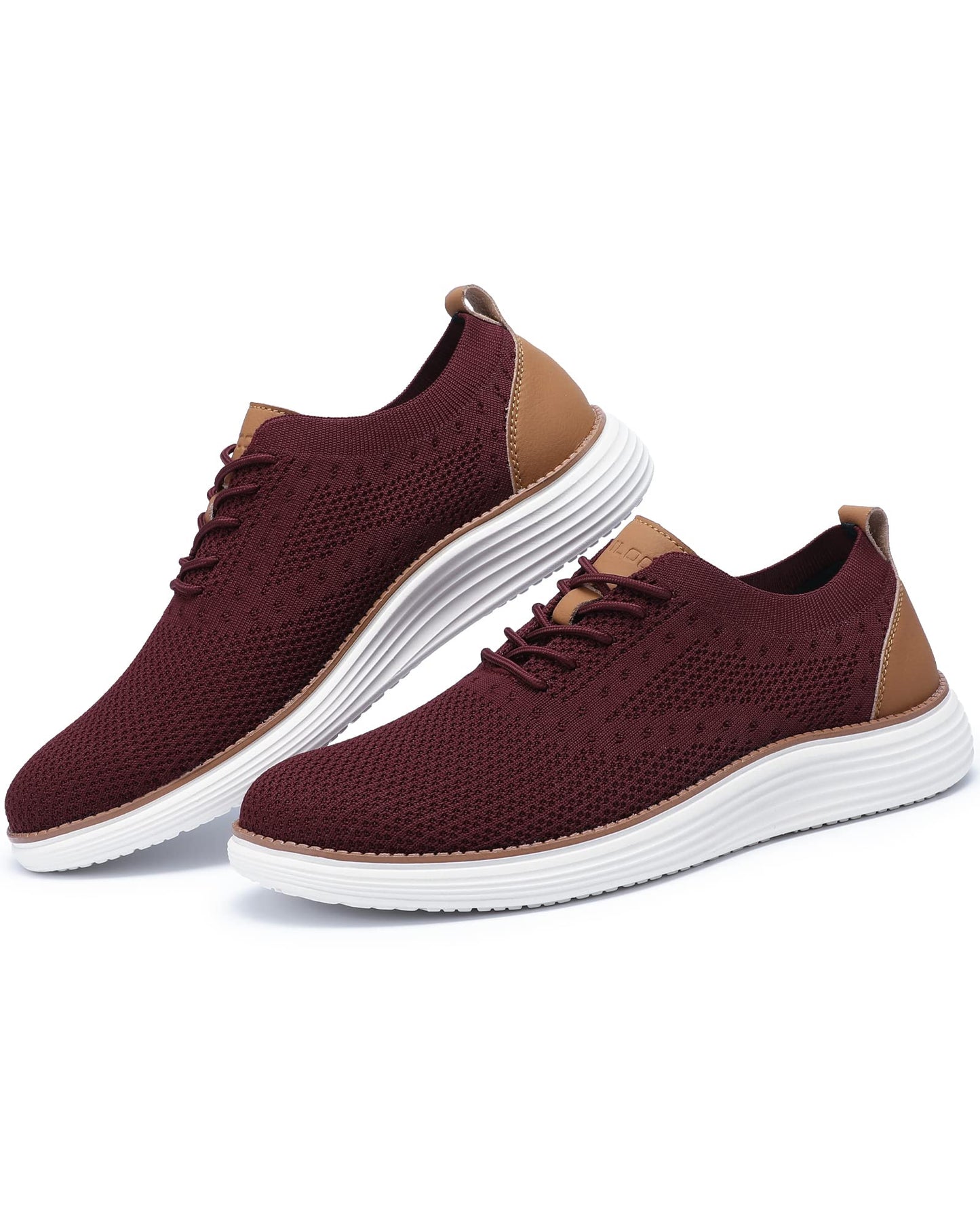 VILOCY Men's Casual Dress Sneakers Oxfords Business Shoes Lace Up Lightweight Comfortable Breathable Walking Knit Mesh Fashion Sneakers Tennis Wine Red,EU40