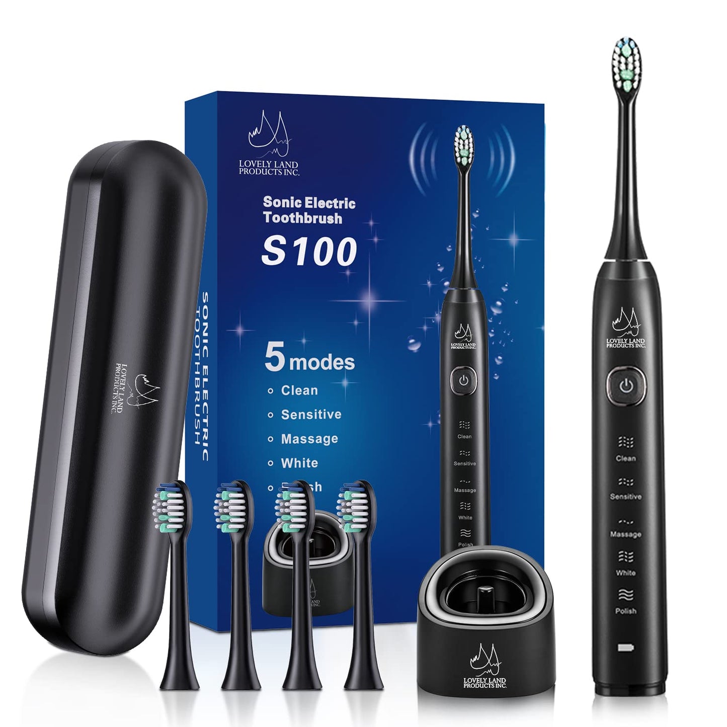 Sonic Electric Toothbrush for Adults, Rechargeable Toothbrush with 4 Replacement Brush Heads & 5 Modes, Travel Toothbrush Case, Ultra Sonic Toothbrush for 99% removing plaque, 2- Min Smart Timer