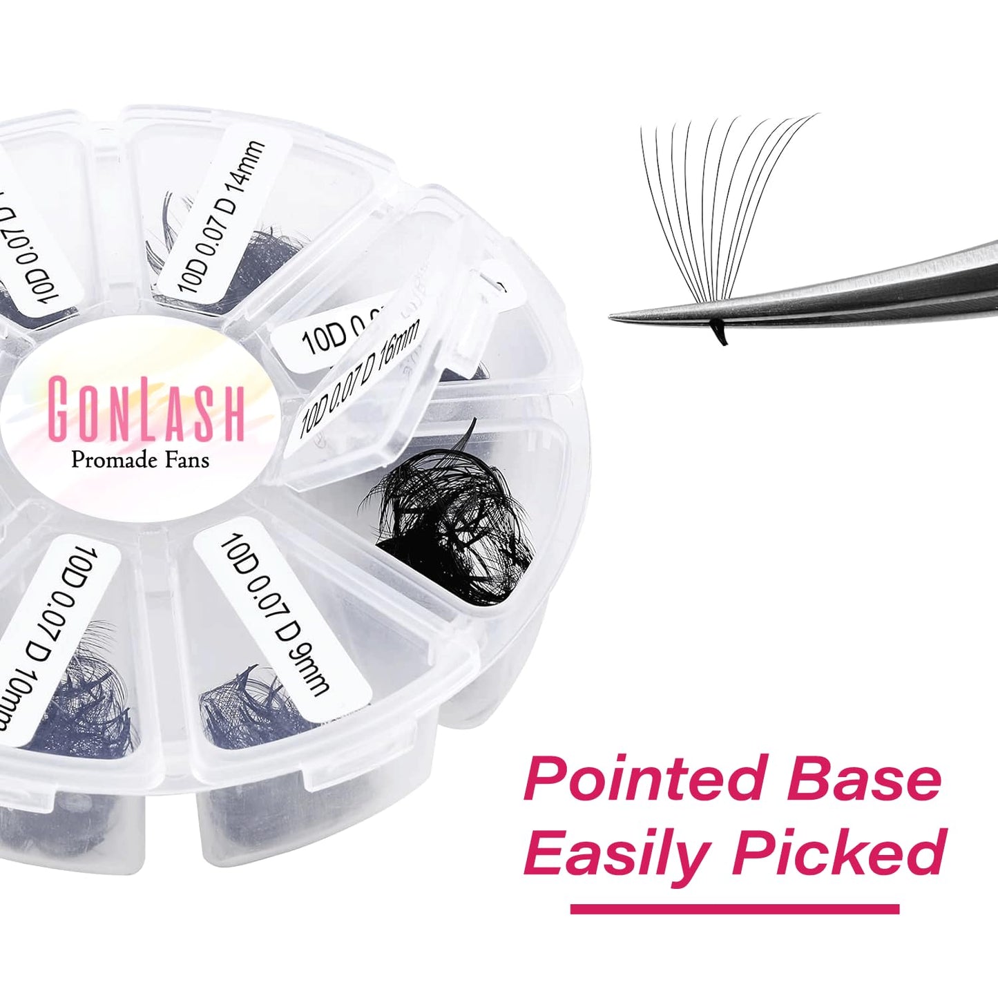 GON Lash 1000 Fans Tray Volume Lash Extensions Mixed length | Premade Fans Eyelash Extensions | Mega Lash Extension | Promades Eyelash Fans | 3D, CC Curl, 9-16mm