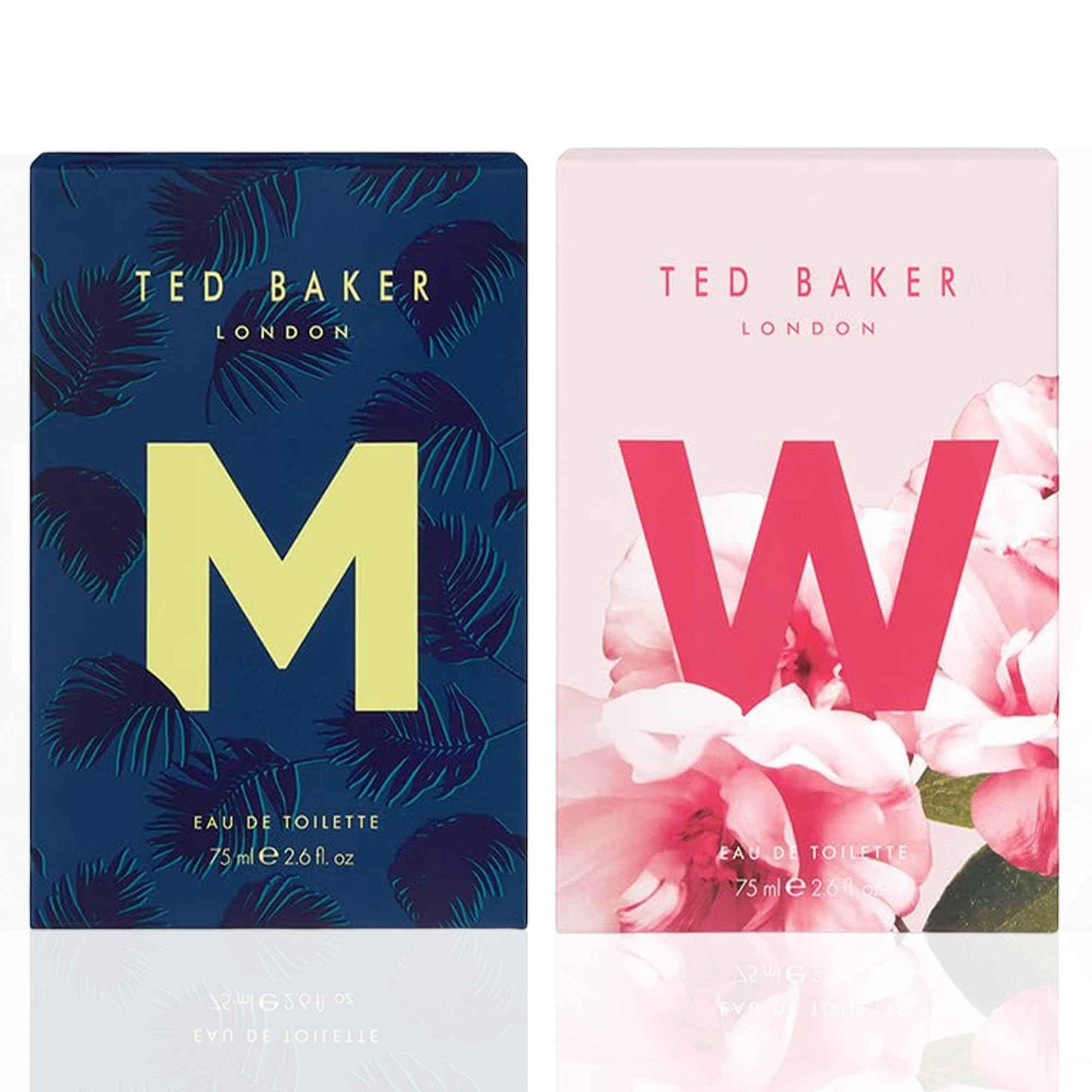 Ted Baker M and W EDT Bundle, Woman and Man Eau De Toilette, Includes M with Unique Notes of Tonka Bean and Musk, W with Notes of Fig Leaf, White Peony and Violet, 2 x 2.54 fl oz