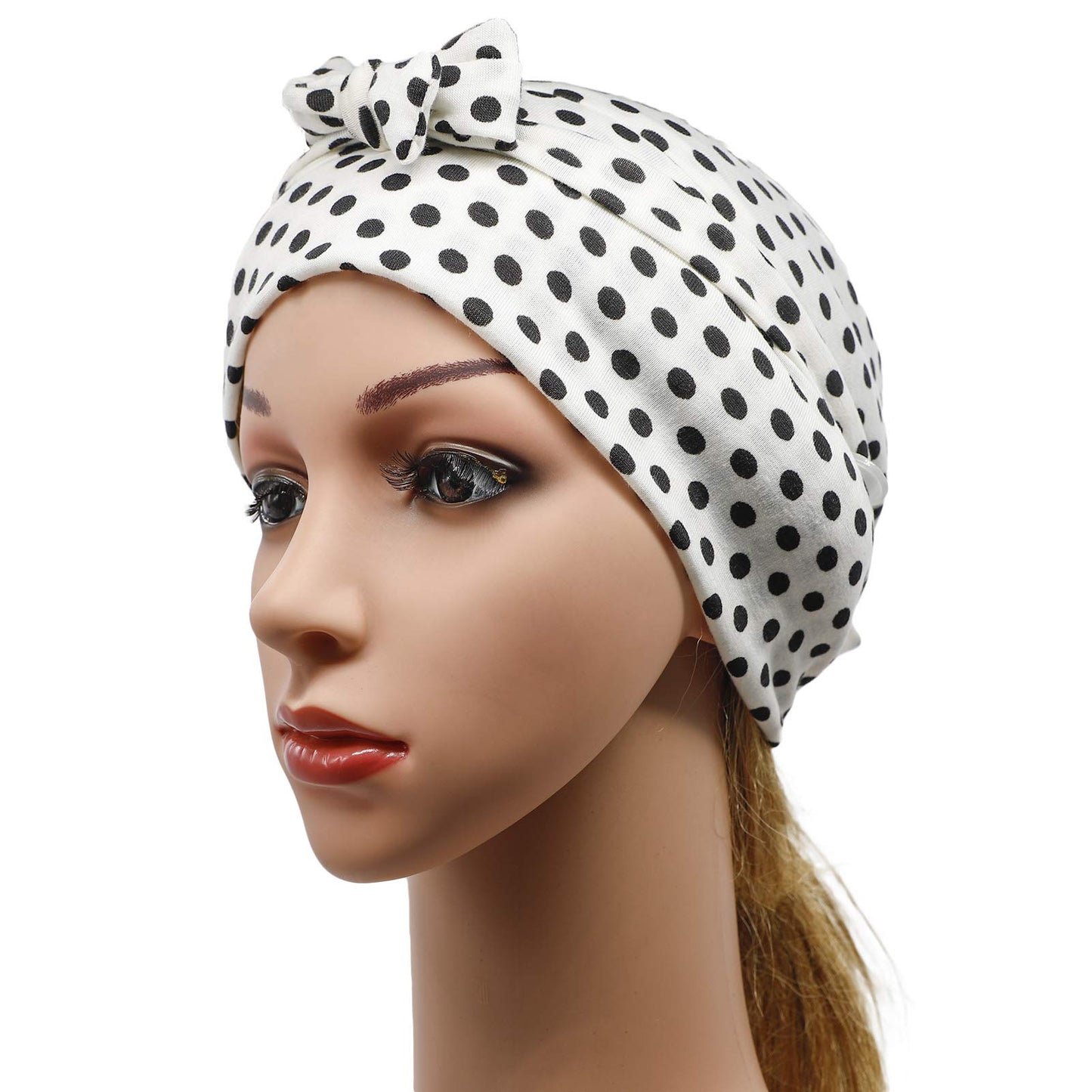 Hotme Working Cap with Buttons for Mask Stretchy Ribbon Tie Ponytail Hats for Women,Long Hair Head Covers Striped Hair Caps (Wave Point#B)