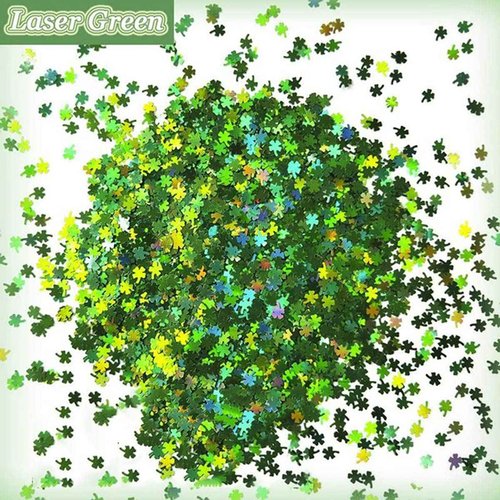3 Bags St. Patrick's Day Nail Glitter Sequins Shamrock Nail Stickers Decals Holographic Laser Green Clover Nail Glitter Flakes Irish Nail Decals Charms Shamrock Glitter for Nail Art Decoration