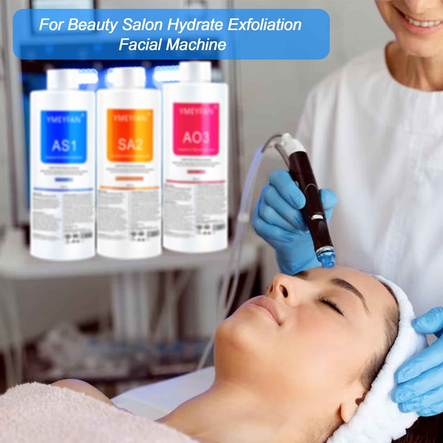 YMEYFAN AS1 Solution for Hydrate Facial Machine (English Ver.), AS1 SA2 AO3 Aqua Peeling Solution for Hydrogen Oxygen Facial Machine, Nourishing Exfoliate Serums for Face Skin Care(400ml x 3Bottles)