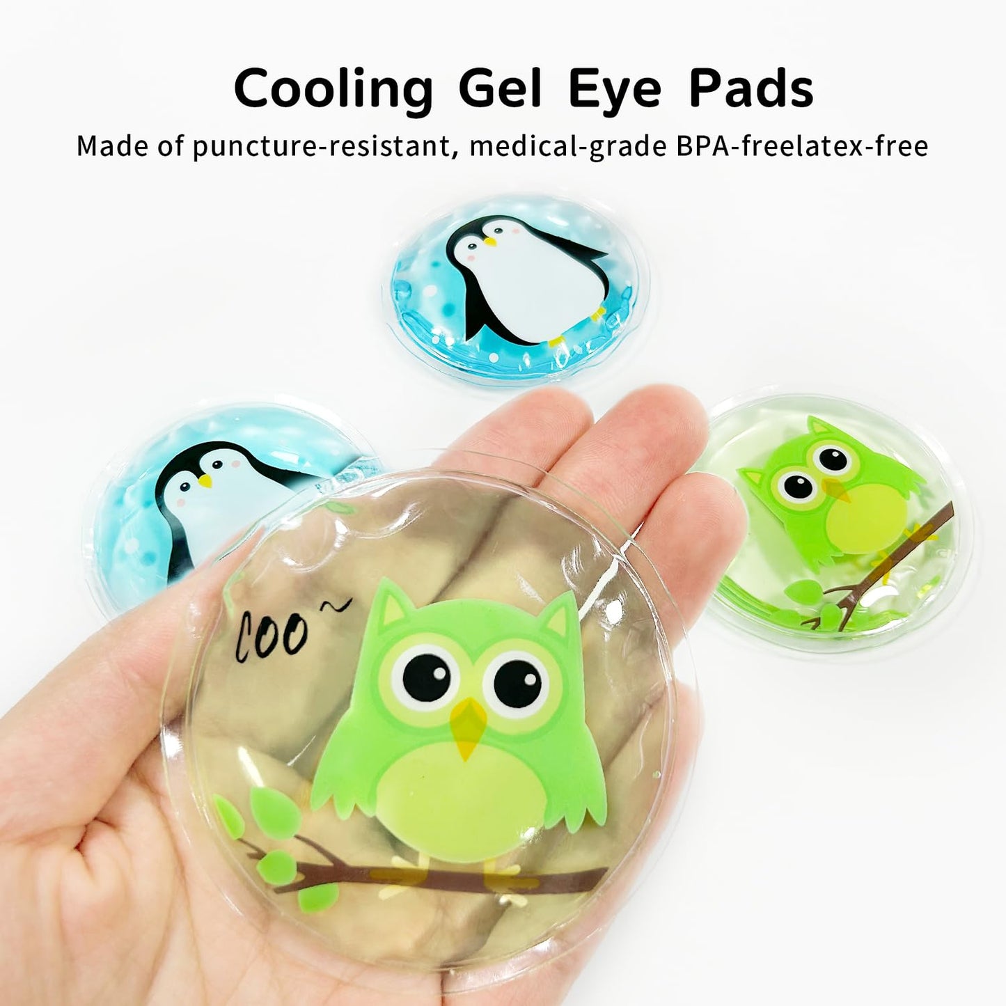 Gel Ice Pack Reusable, Cooling Eye Pads and Patches, Hot and Cold Eye Pads - Soothing, Revitalizing, Puffiness, Refresh, Relieves Stress, Relax, Relieves Puffiness and Tension(2 Penguins+2 Owls)