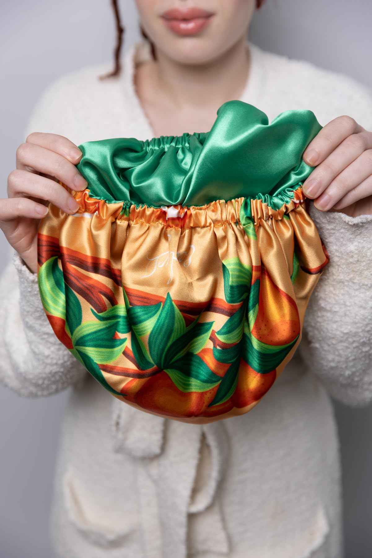 Ecoslay Reversible Satin Hair Bonnet, Strawberry and Orange Print Design, Large (Orange)