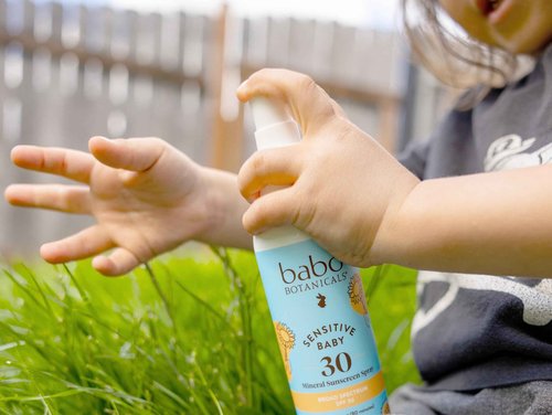 Babo Botanicals Sensitive Baby Mineral Sunscreen Spray SPF30 - Natural Zinc Oxide - Non-Aerosol – Face & Body - Fragrance-Free - Water Resistant - For Babies & Kids
