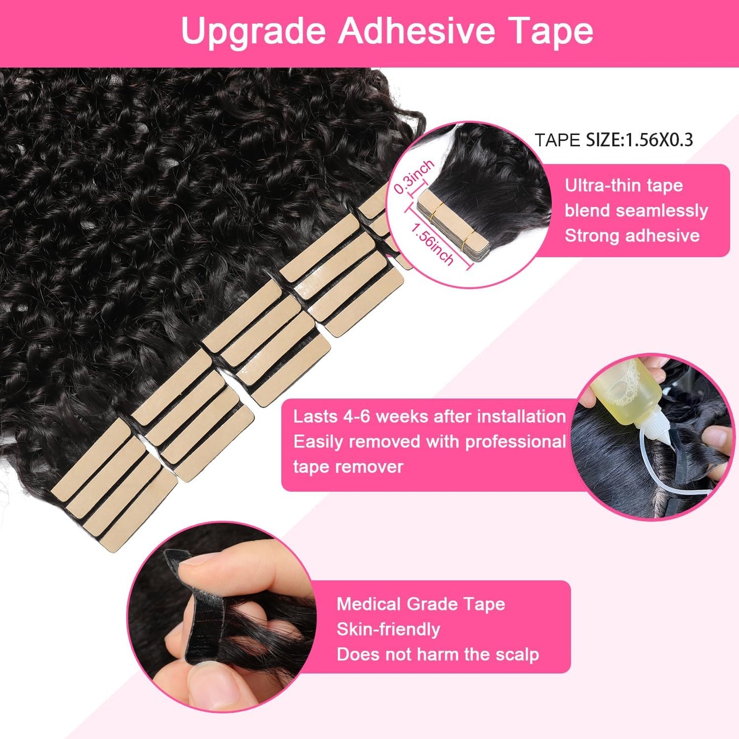 Hotlulana Tape in Hair Extensions Human Hair Kinky Curly Tape ins for Black Women Invisible 100% Real Human Hair Skin Weft Curly Tape in Extensions 20pcs 16Inch Natural Color