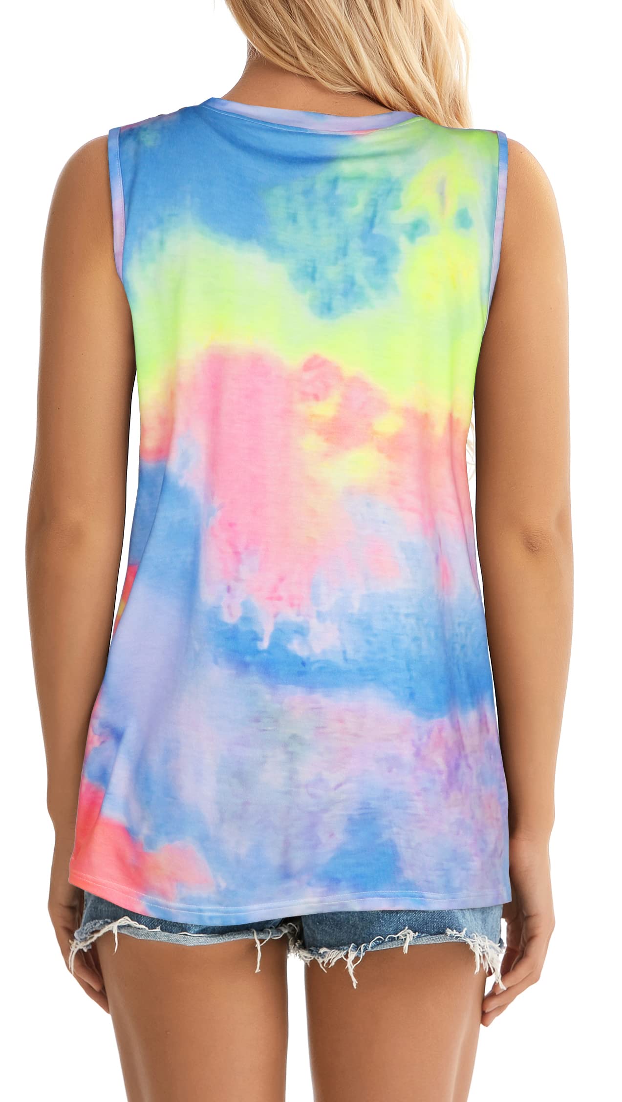 Womens Tank Tops Summer Tie Dye T Shirts Sleeveless Casual Loose Tunic Blouses (COL, S1) Colorful