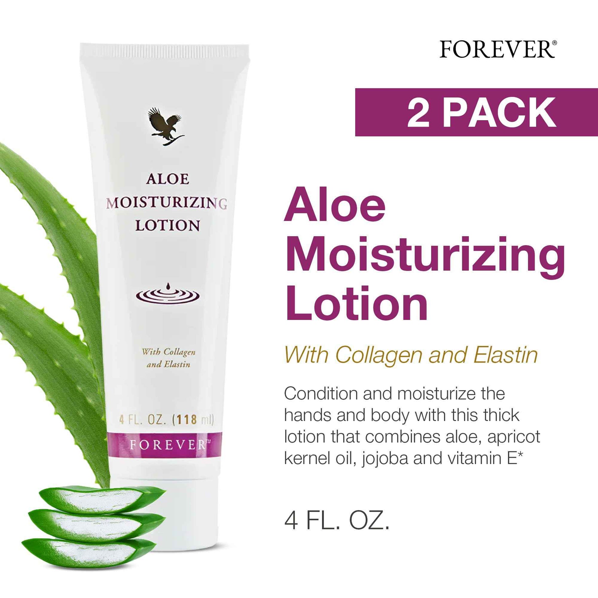 Forever Living - Aloe Moisturizing Lotion Duo - Deep Hydration with Collagen - Silky Smooth Texture - Gluten-Free Hand and Body Formula Pack of 2