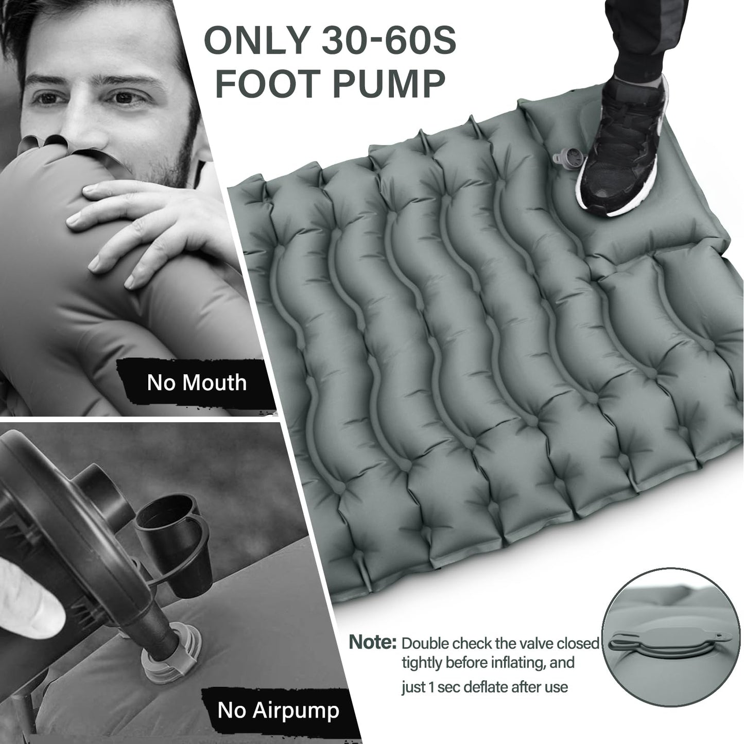 Camping Sleeping Pad, Ultralight Camping Mat with Pillow Built-in Foot Pump Inflatable Sleeping Pads Compact for Camping Backpacking Hiking Traveling - Gray