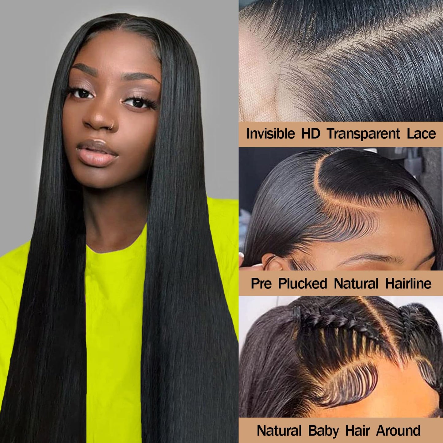 AUTYBEI Straight Lace Front Wigs Human Hair Pre Plucked 13x4 HD Lace Frontal Wigs For Black Women 180% Density Straight Human Hair Wig Glueless Wigs Human Hair With Baby Hair 22 Inch