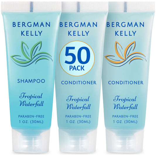 Bergman Kelly - Travel Shampoo and Conditioner Set - 1 fl oz, 100 Pieces, Tropical Waterfall - Delight Your Guests with Invigorating and Refreshing Hotel Toiletries and Guest Hospitality in Bulk