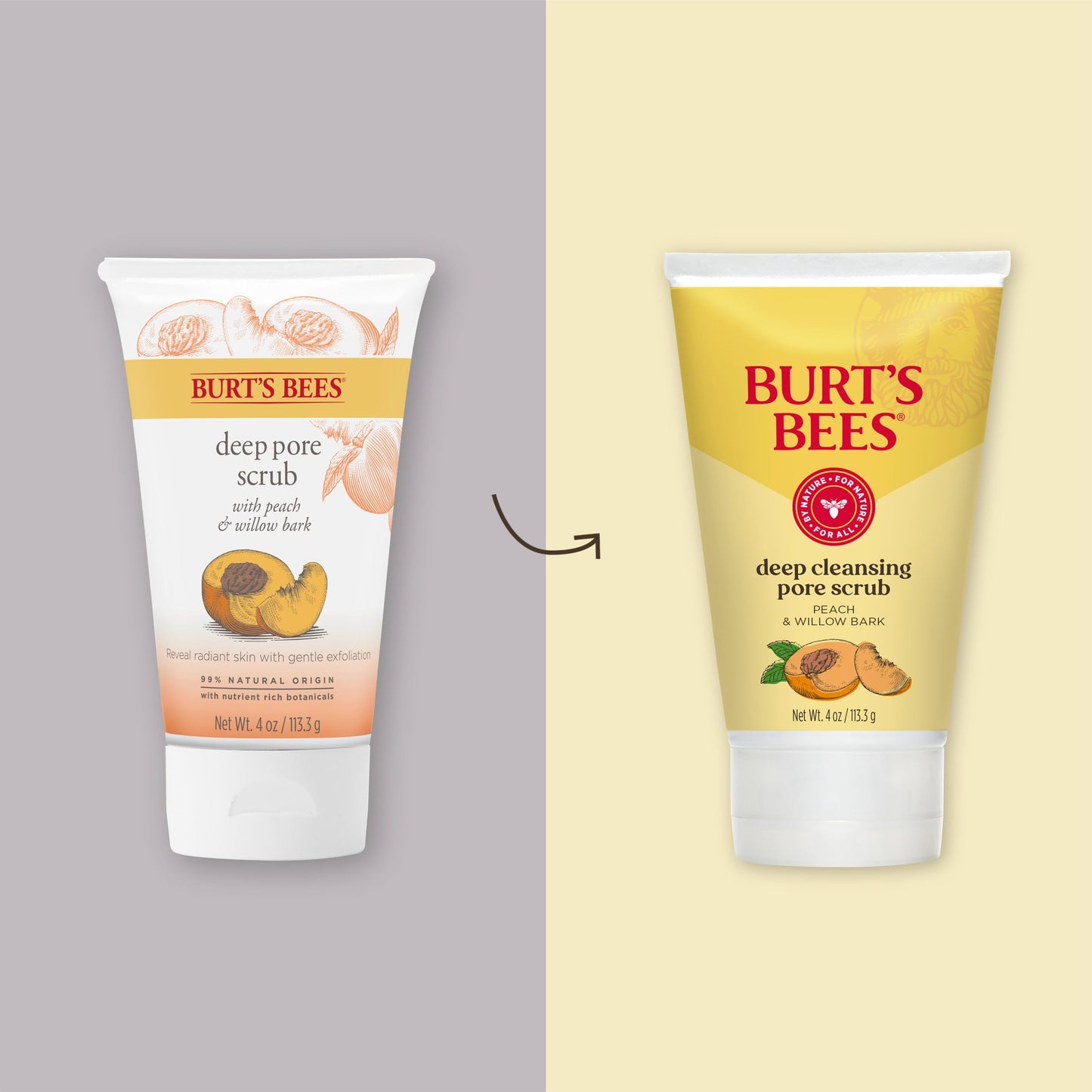 Burt's Bees Deep Cleansing Pore Scrub with Peach and Willow Bark, 4 Ounces, Pack of 3