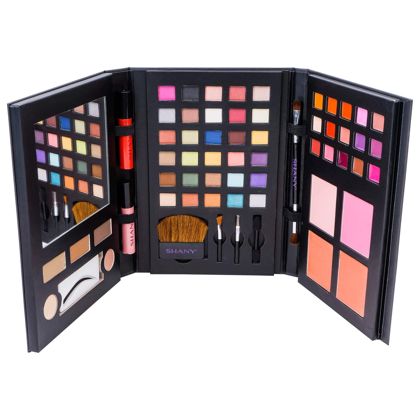 SHANY Luxe Book Makeup Set - All In One Travel Cosmetics Kit with 30 Eyeshadows, 15 Lip Colors, 5 Brushes, 4 Pressed Blushes, 3 Brow Colors, and Mirror